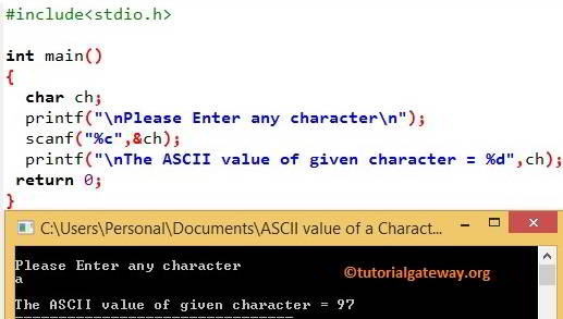 C Program To Print Ascii Value Of Any Character