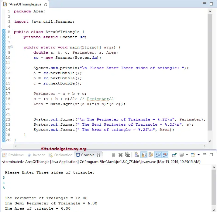 Java Program Calculate Area